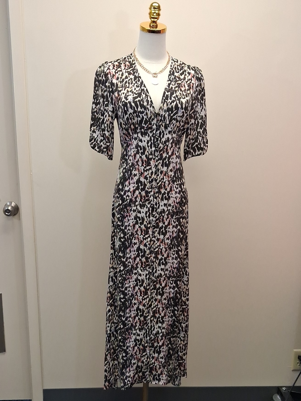 AllSaints Black Pink Animal Print Maxi Dress Repair Project Size Small